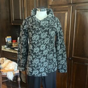 Ellen Tracy Sz L Wool blend Floral Patterned Cowl neck wrap Sweater GUC